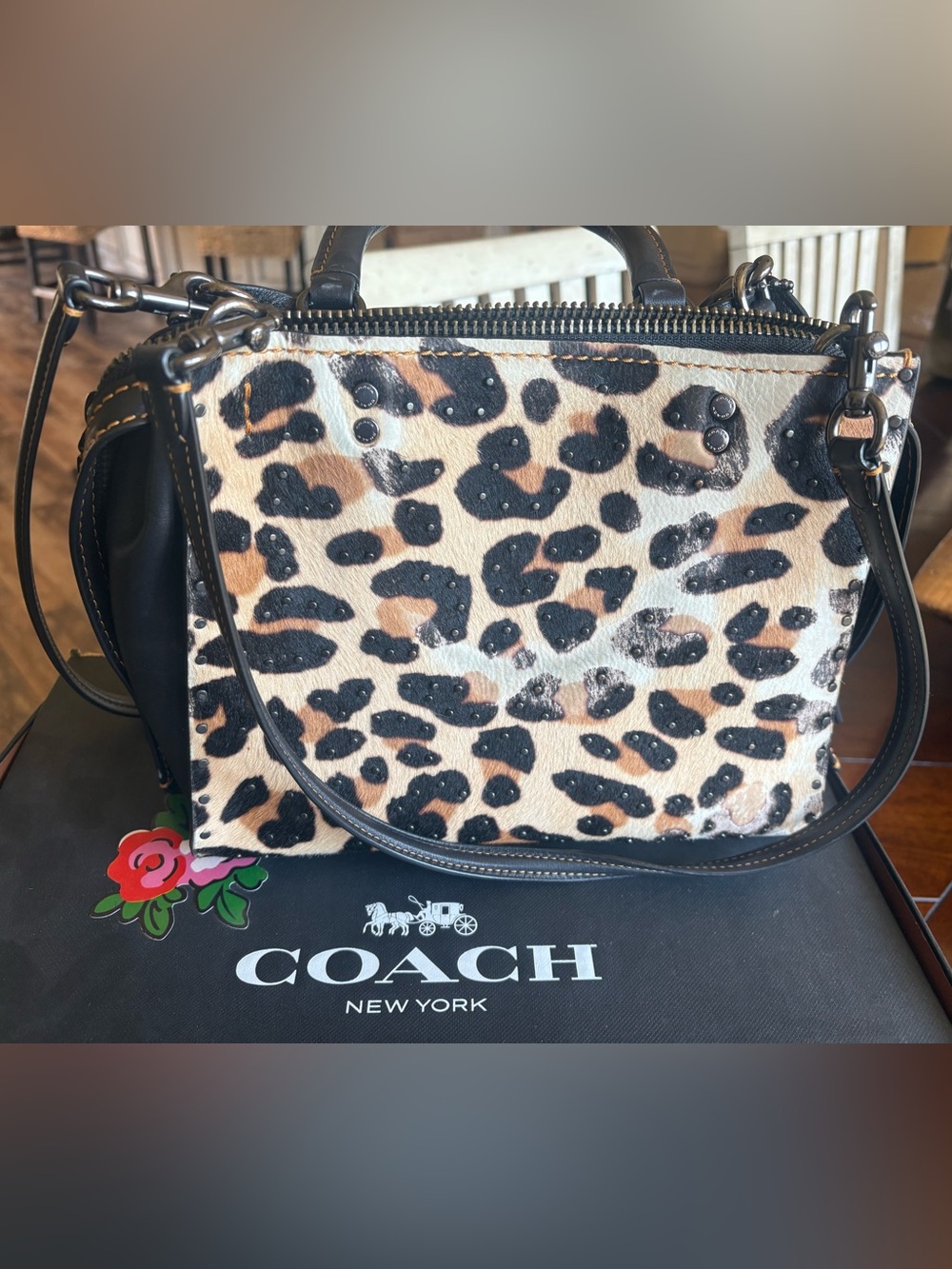 Coach 1941 Rogue Leopard-Print Small Satchel - Black/Brown/Tan
